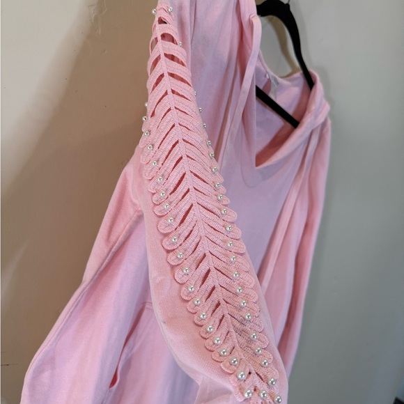 VENUS Light Pink Lace-Up and pearl detail Sleeve Hoodie - Picture 3 of 6
